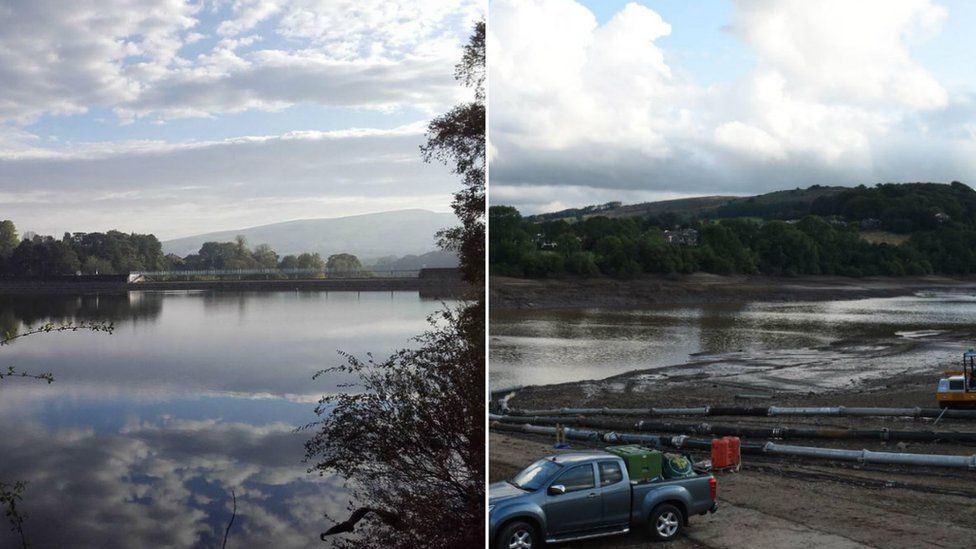 Before and after pictures of the reservoir