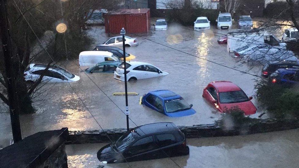 Submerged cars in Llanrwst