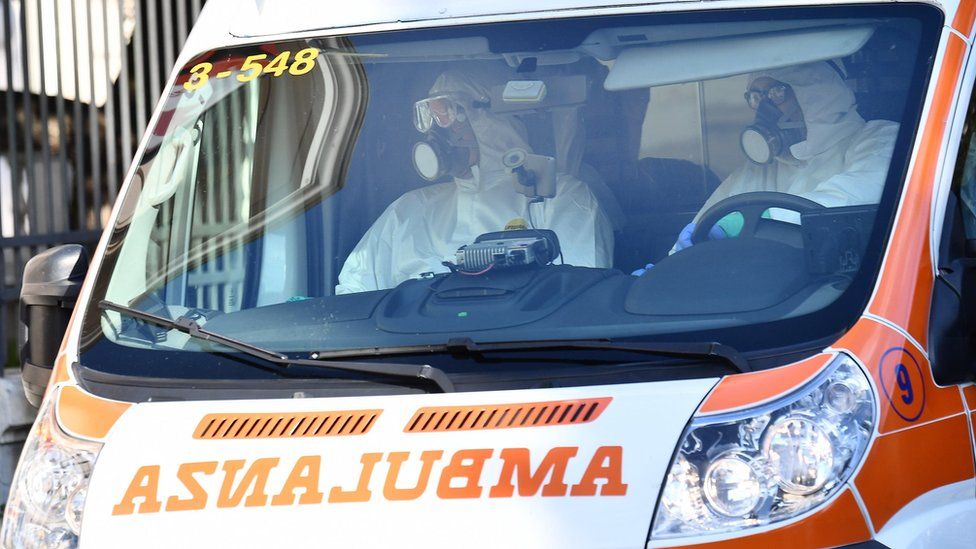 Health workers of Villa Scassi Hospital where patients potentially infected with the coronavirus will be hospitalized, in Genoa