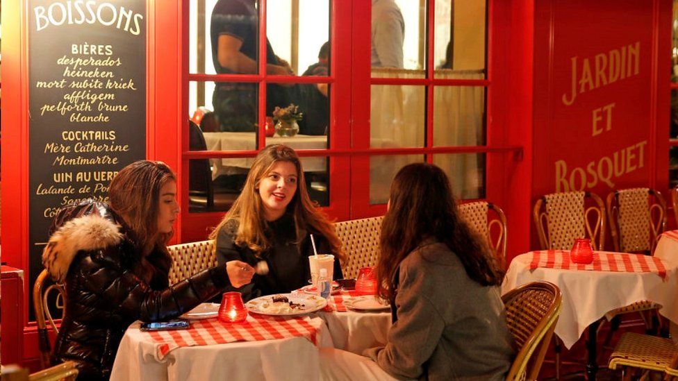 Customers at a Paris cafe, 15 Oct 20