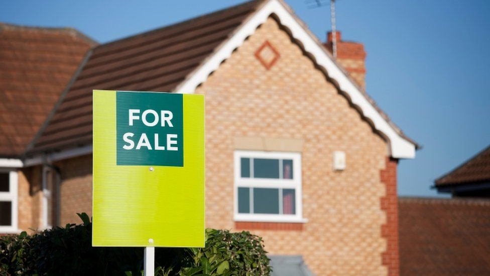 Generic "for sale" sign in front of a house