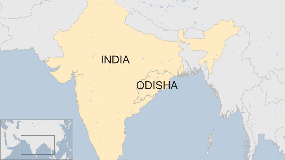 Map of Odisha, showing the state's location in the west of India