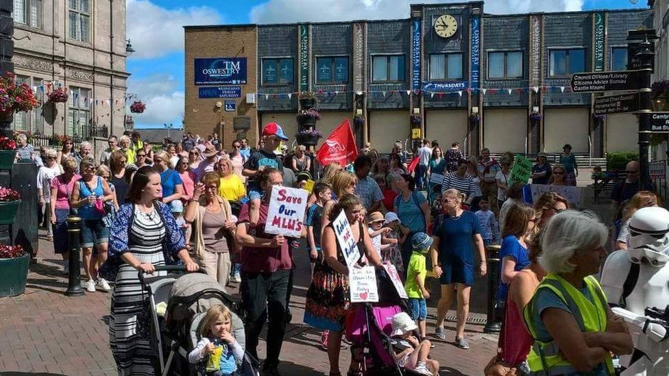 Protestors in Oswestry
