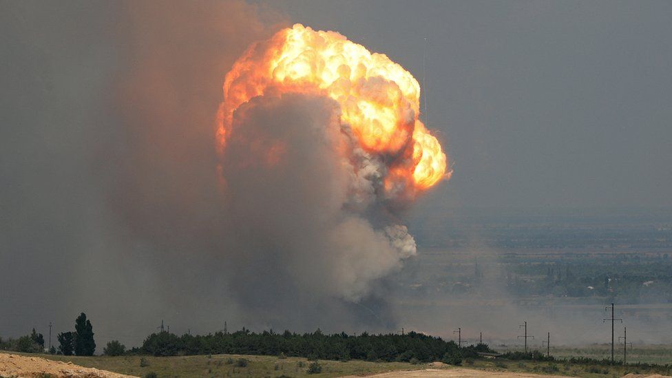An explosion at an ammunition depot in Crimea