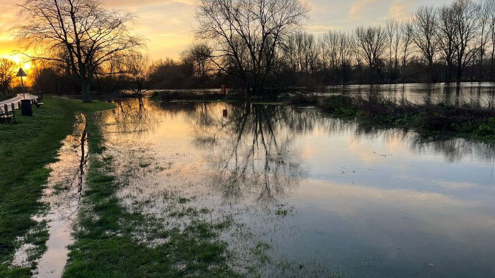 Water breached the banks of the River Thames in Chertsey
