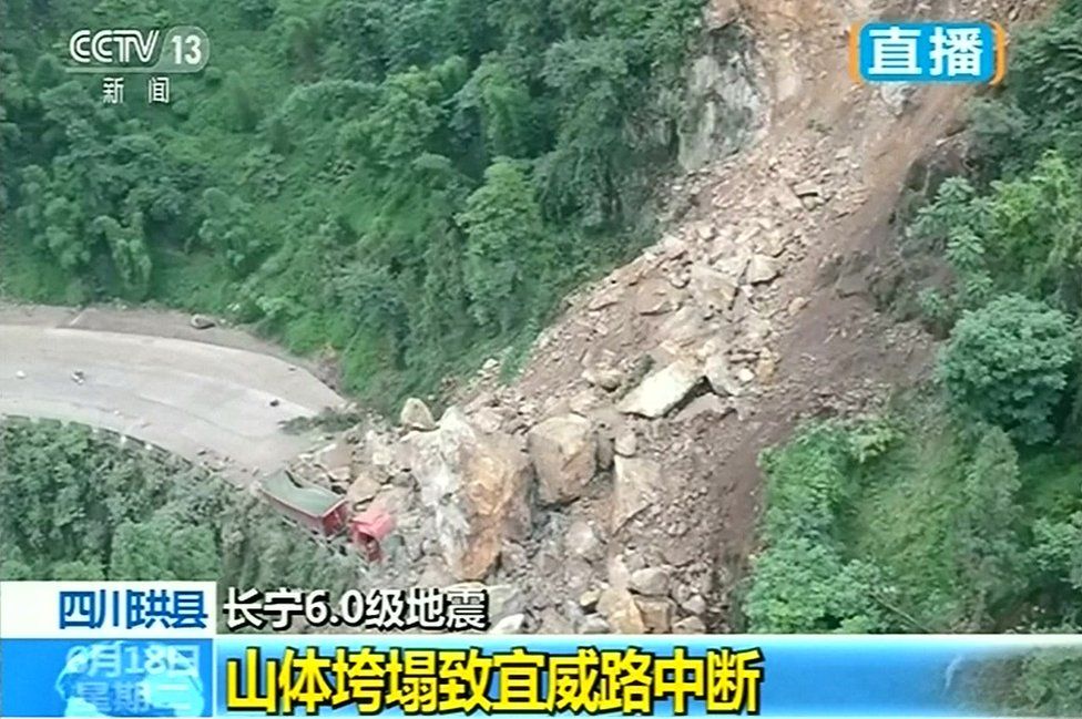 Still from Chinese television of landslide.