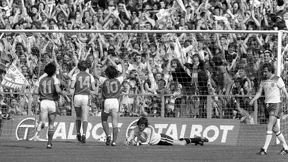 Wales celebrations after Phil Thompson scores an own goal in the 1980 4-1 win over England at Wrexham