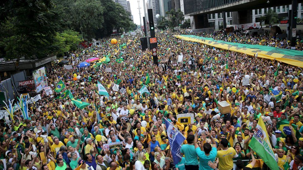 Demonstrators attend a protest against Brazil's President Dilma Rousseff