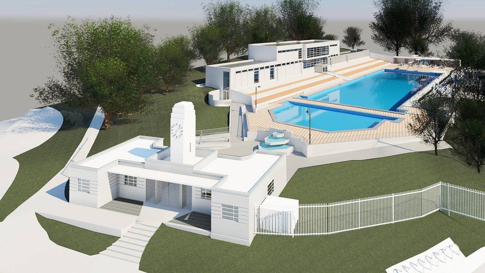 Aerial shot of the pool