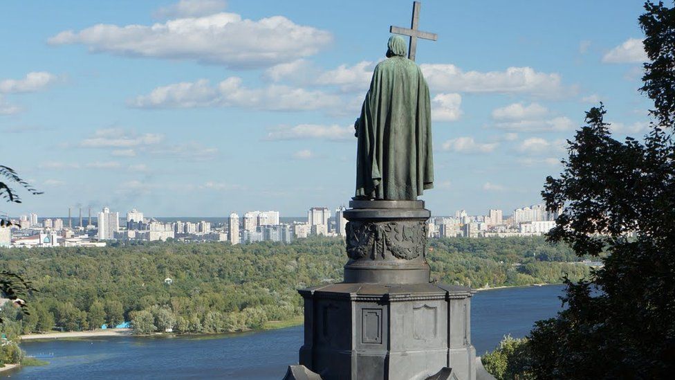 The St Volodymyr Monument, honouring the Baptiser of Rus, on Kiev's Volodymyrska Hill