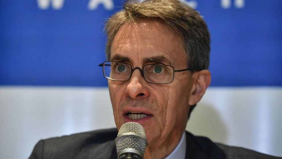 Human Rights Watch executive director Kenneth Roth speaks during a press conference in Sao Paulo, Brazil, on 16 October 2019.