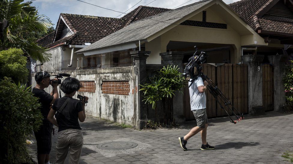 Media are seen outside the villa where Schapelle Corby is living on 25 May 25 2017 in Bali, Indonesia