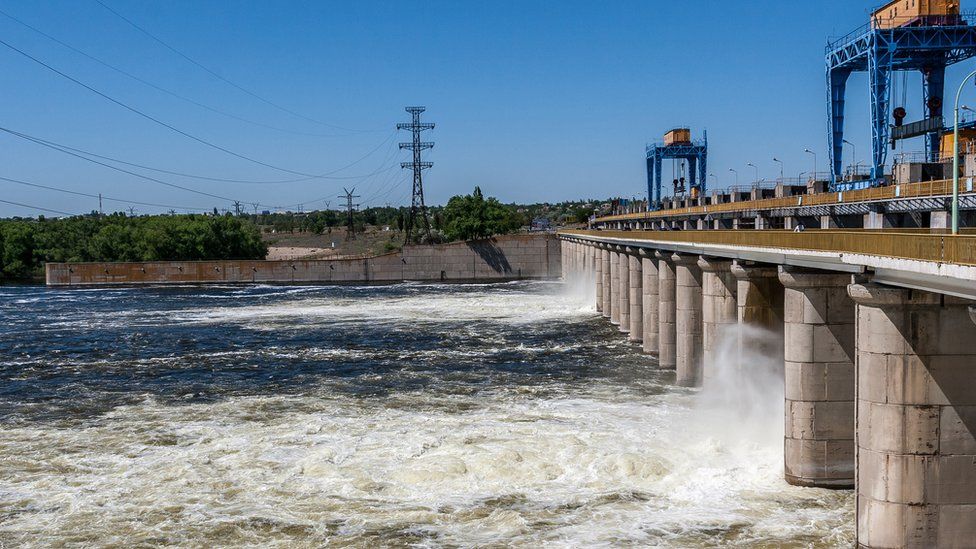 Hydroelectric work on the Dnieper River. New Kakhovka, Ukraine