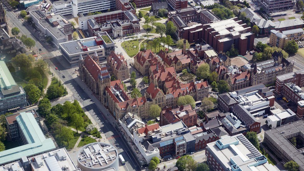 Aerial view of University of Manchester buildings