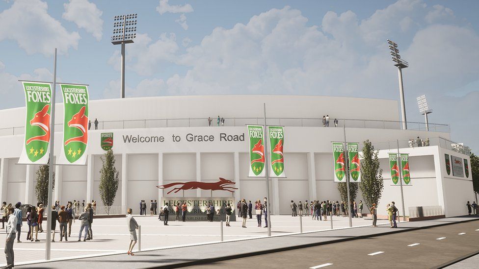 Artist impression of redeveloped cricket stadium from the outside