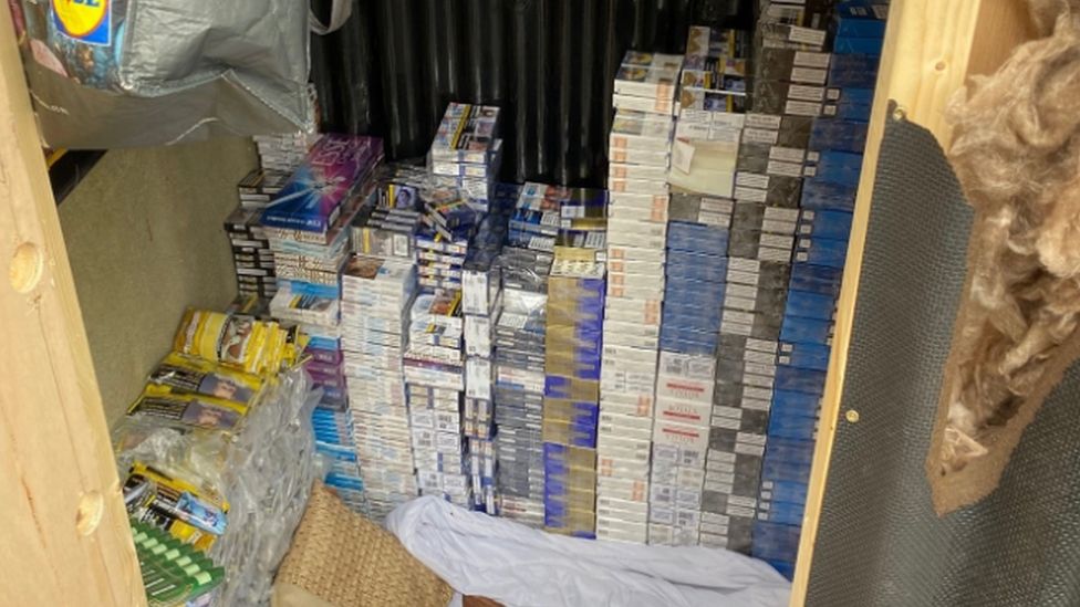 Cigarettes and tobacco seized from inside a shop