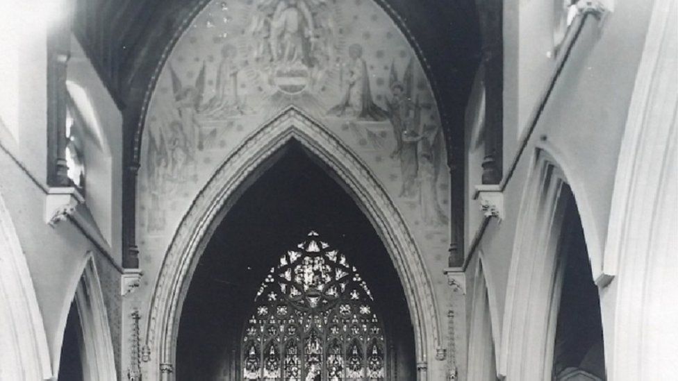 Undated handout photo issued by Diocese of Shrewsbury of the Sanctuary Arch Wall painting