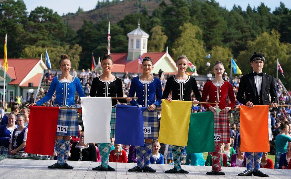 Highland dancers competing at the Braemar Gathering