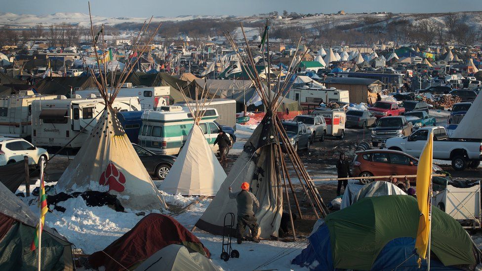 Protests over the Dakota Pipeline Access Project on the edge of the Standing Rock Sioux Reservation near Cannon Ball, North Dakota.