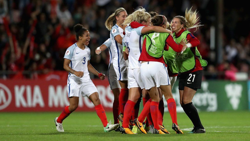 England's women celebrate after the game