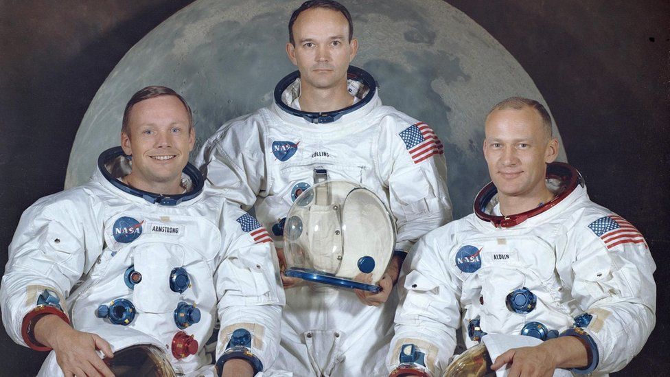 Buzz Aldrin, right, along with his crewmates Neil Armstrong and Michael Collins