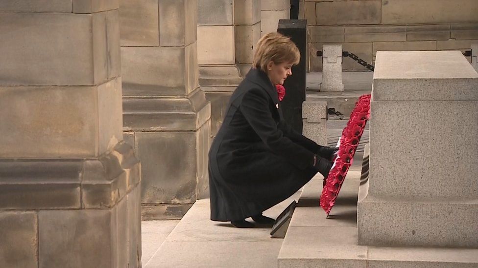 Nicola Sturgeon lays wreath at the Stone of Remembrance in Edinburgh