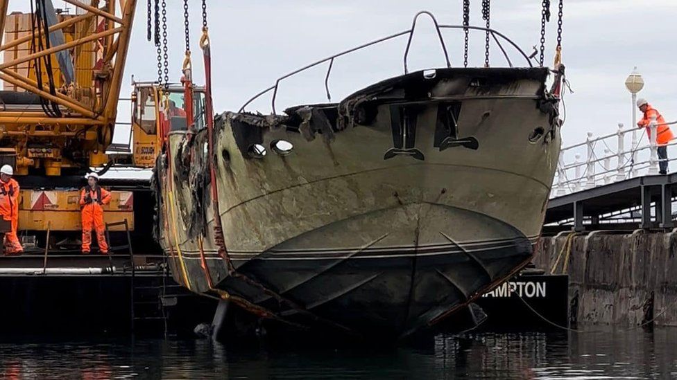 Torbay Harbour superyacht fire Wreck salvage operation BBC News