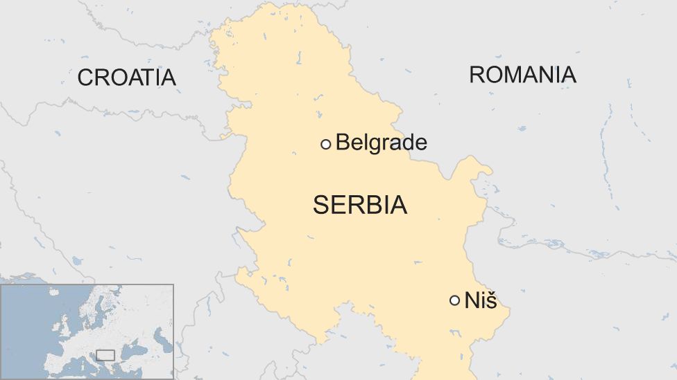 Map shows the city of Nis in Serbia