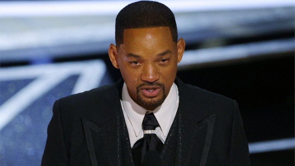 Will Smith cries after winning the Oscar for Best Actor in "King Richard"