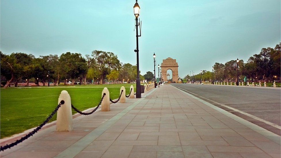 A view of the ongoing redevelopment project of Central Vista Avenue near India Gate on Rajpath on August 30, 2022 in New Delhi, India