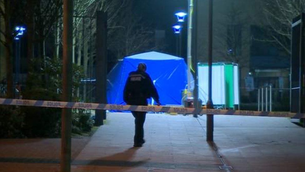 A blue tent at the scene on Wednesday evening