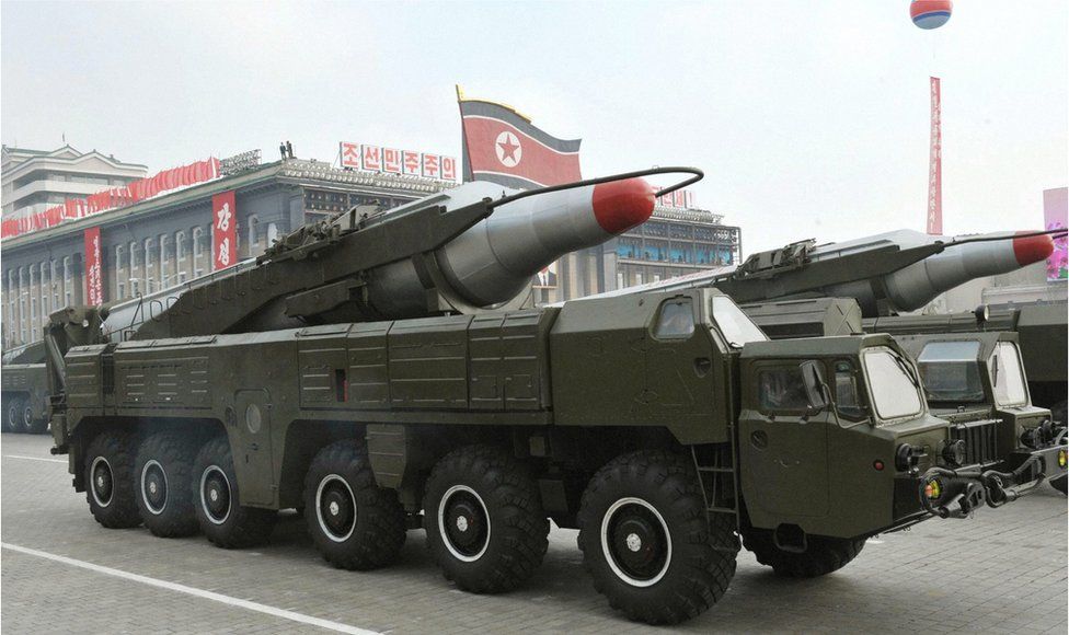 A file photo dated October 2010 and made available by the North Korean Central News Agency (KCNA) shows a "Musudan" missile displayed during a military parade marking the 65th anniversary of the foundation of the Workers" Party of Korea, in Pyongyang, North Korea.