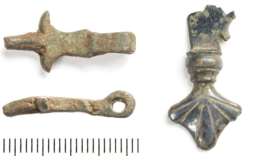 Roman belt buckle and fragment of horse harness