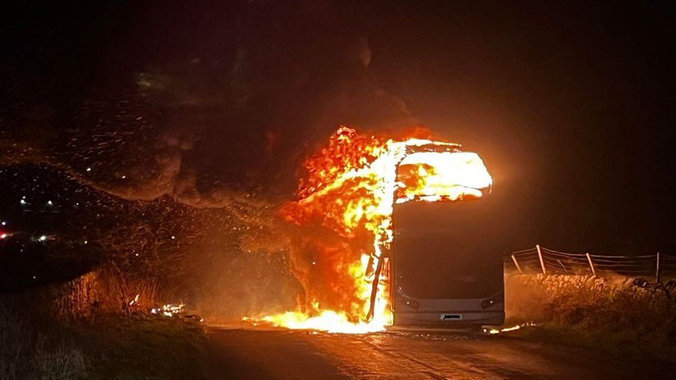 Bus on fire