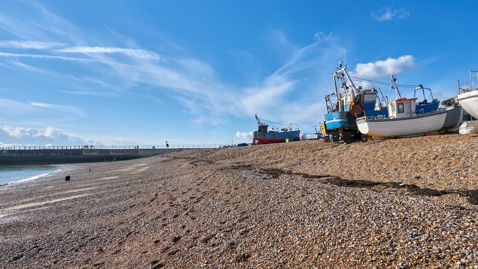 Hastings beach with fishing boats