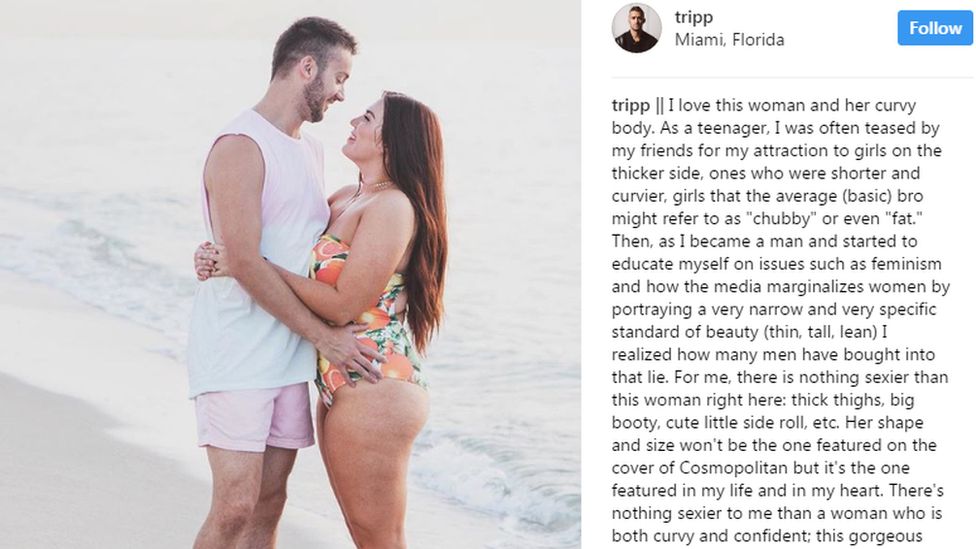 Mr Tripps posted about his wife's body size on Instagram.