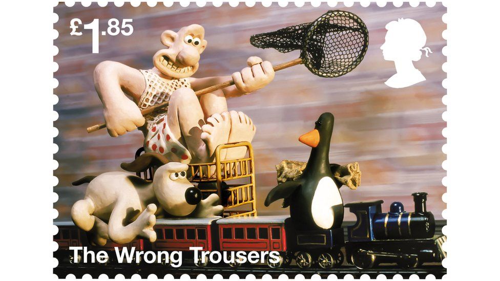 Handout photo issued by Royal Mail of The Wrong Trouser stamp, part of eight stamps celebrating Bristol based Aardman's most popular animated characters.