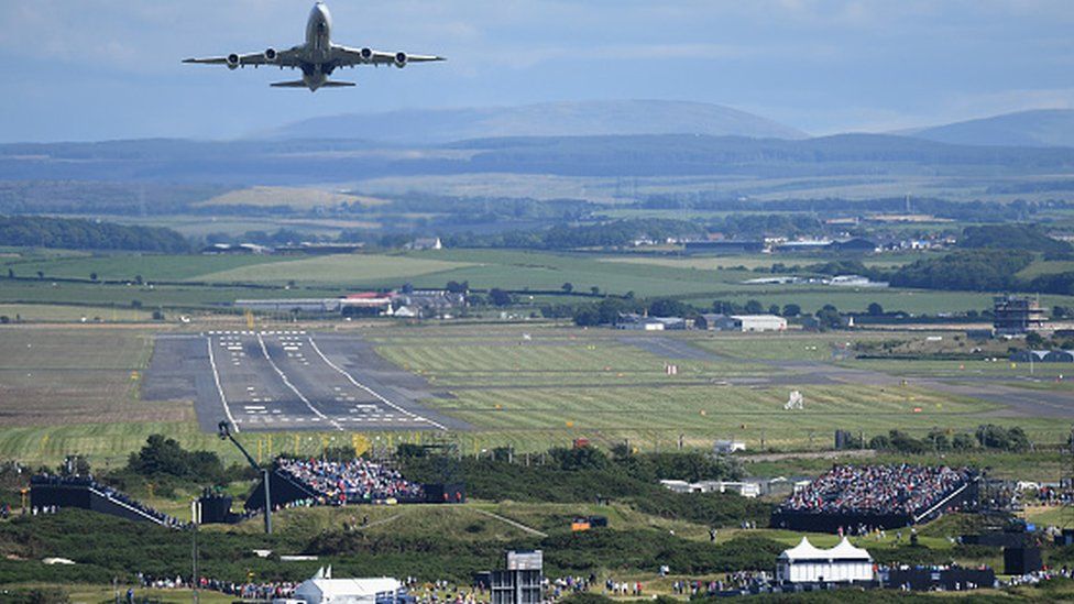 Cargo plane taking off from Prestwick Airport