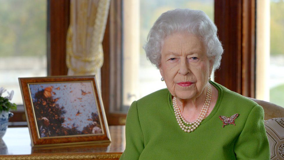 The Queen giving her video message to COP26