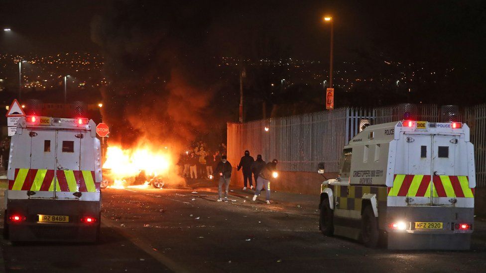 People throwing petrol bombs during the violence in Londonderry