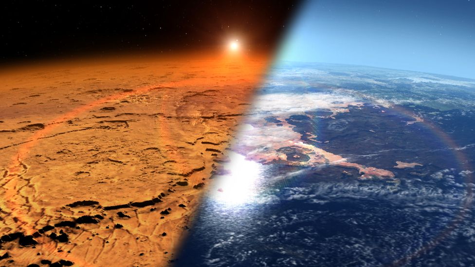 Artist's impression of modern and ancient Mars