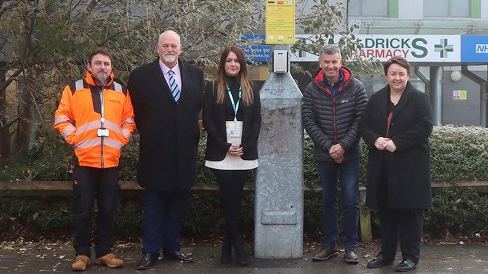 Danny Harsley, Videcom, Jonathan Evison, Police and Crime Commissioner, Tracey Coyne, Community Safety Partnership Manager, Councillor John Davison and Holly Mumby Croft, Scunthorpe MP