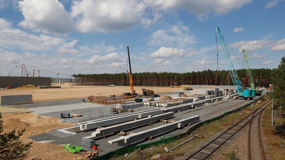 An overview of the construction site of the future US electric car giant Tesla is pictured on September 03, 2020, in Gruenheide near Berlin