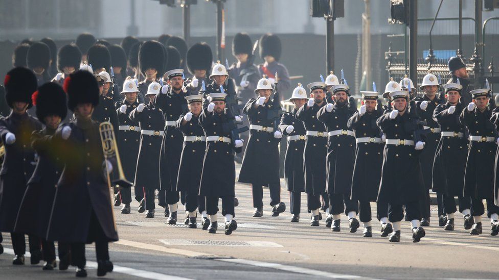 Members of the Royal Navy march down Whitehall ahead of the Remembrance Sunday service