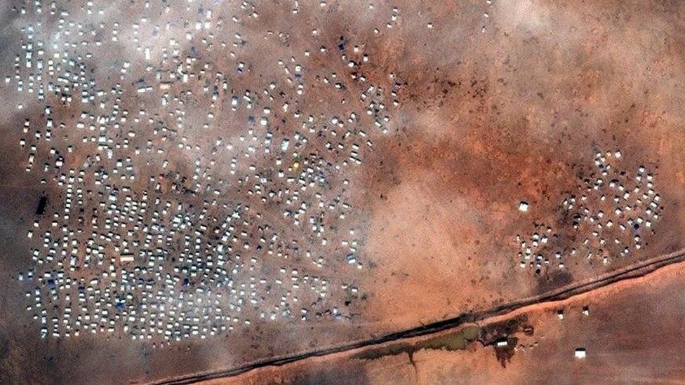 A satellite image taken on 5 December shows the Syrian asylum seeker encampment at Rukban, Jordan