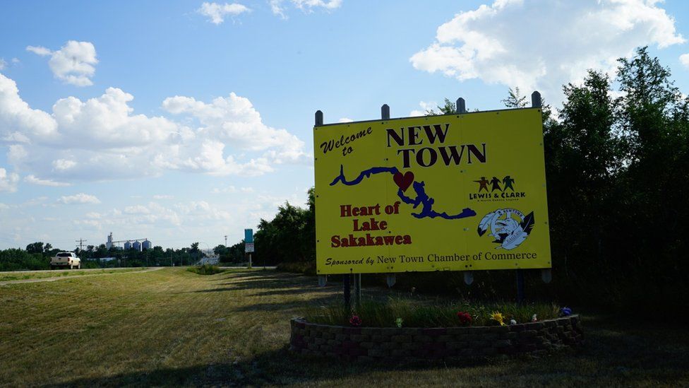 Signage for New Town on Fort Berthold Reservation