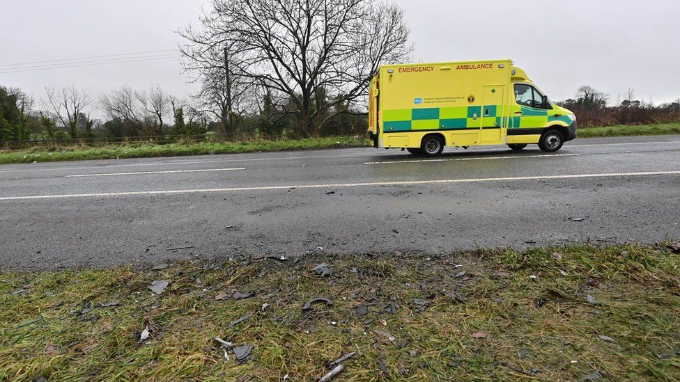 An ambulance at the crash site near Cookstown