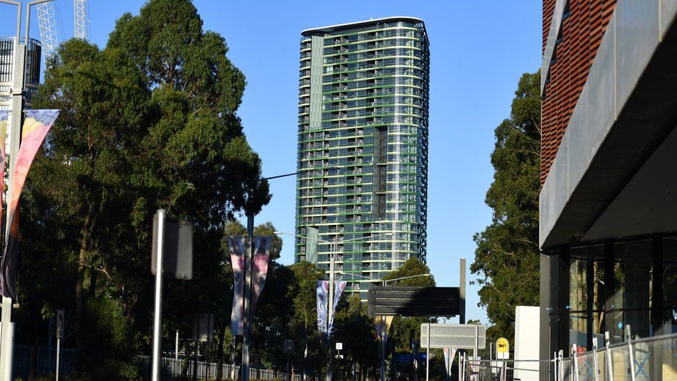 An exterior view of the Opal Tower (C, back) at Sydney Olympic Park in Sydney, Australia, 24 December 2018.