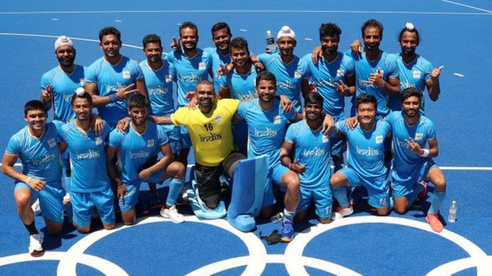 Team India poses for a picture after winning the Men's Bronze medal match between Germany and India on day thirteen of the Tokyo 2020 Olympic Games