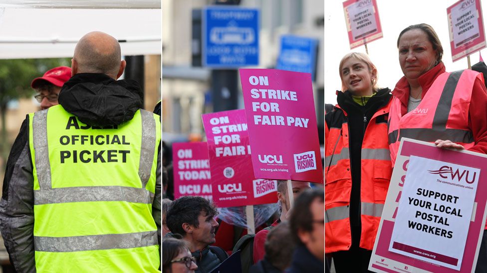 Striking workers from three industries